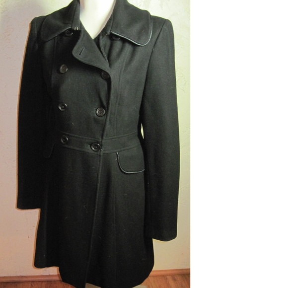Tulle Black Wool Long .Coat Size M - Picture 5 of 7